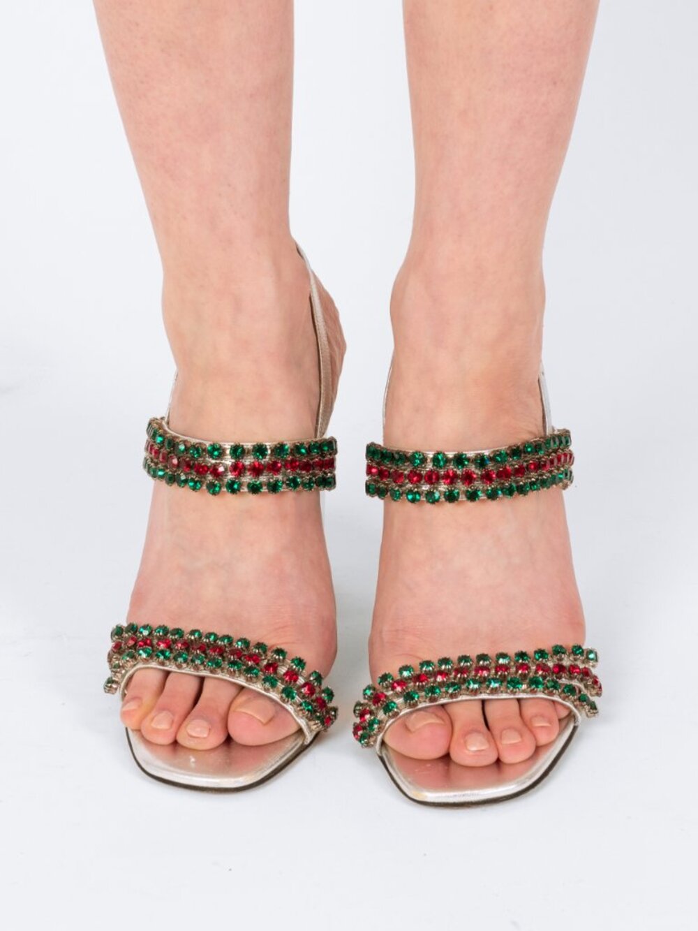 Gucci Bertie Crystal Silver Heeled Sandals - Size 36.5 - Picture 2 of 10